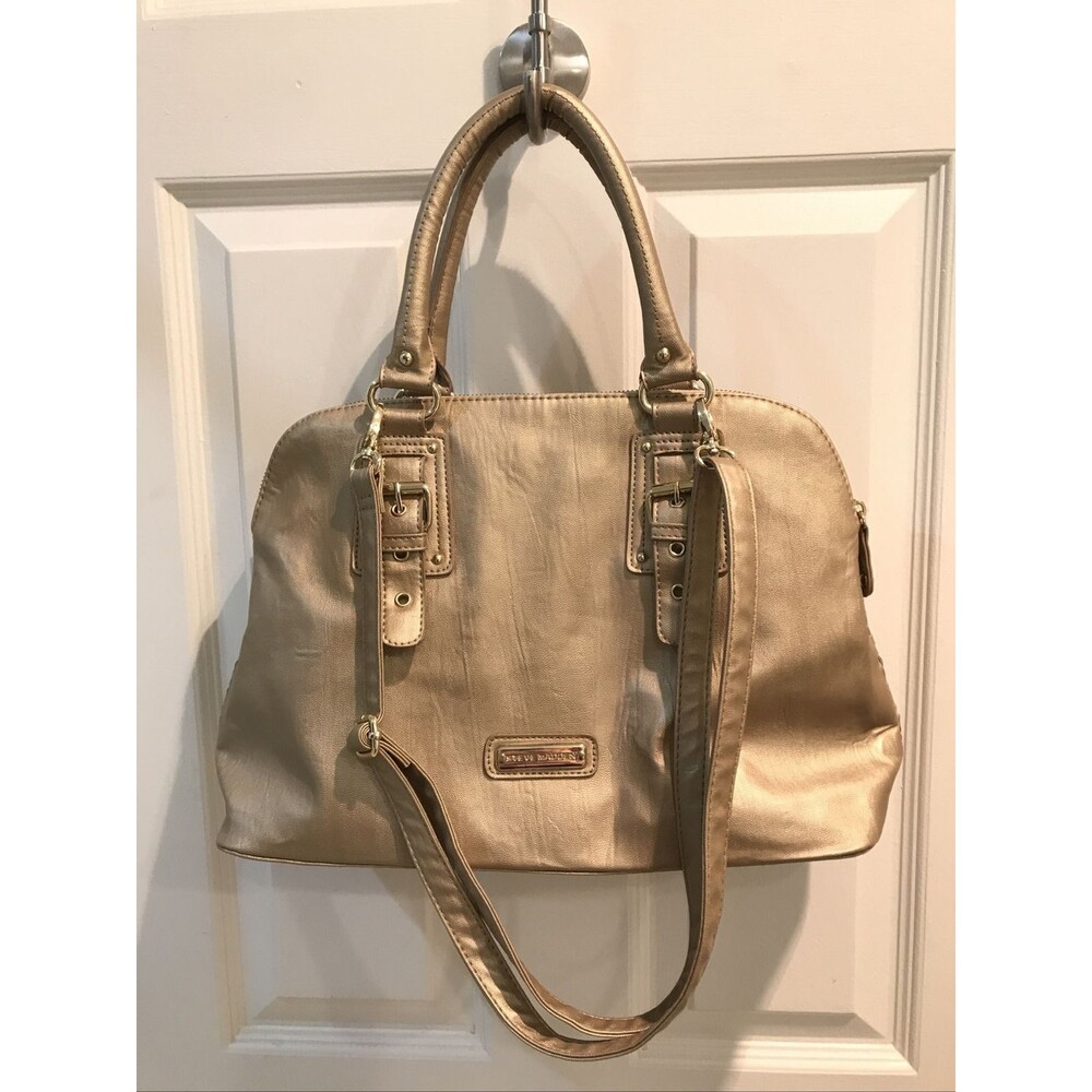 STEVE MADDEN Large Gold Faux Leather shopper tote shoulder bag purse Handbag